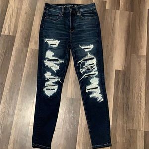 American Eagle dark patched jeans